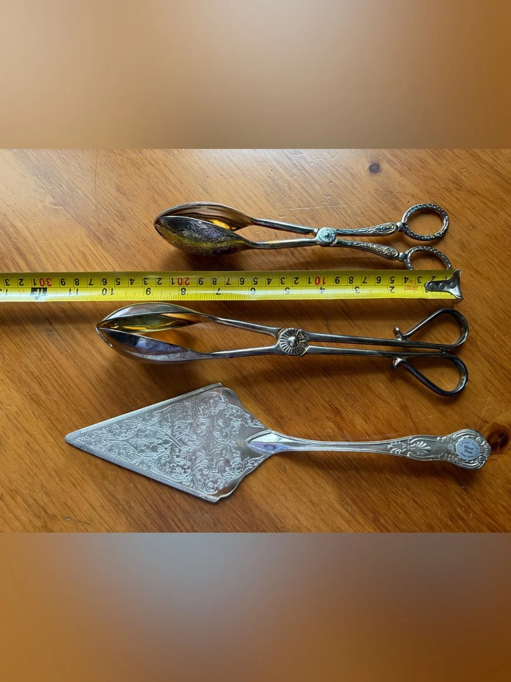 Set 3 pcs.Vintage Silverplate Salad Tongs and Cake Server - Beautifully Etched